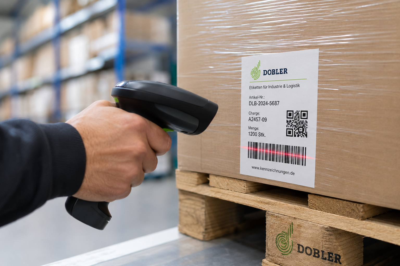 Scan eines Labels auf einer Palette